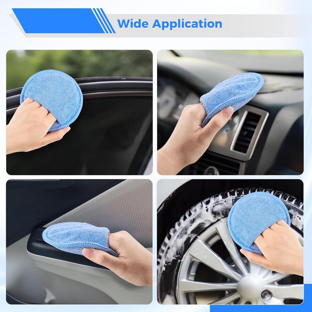 6PCS 5 Inch Car Polishing Pads Microfiber Wax Applicator Buffing Sponge Foam Detailing Finger Pocket Auto Cleaning Waxing Tool