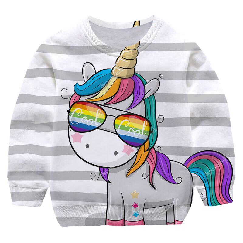 2025 Nová 3D růžová mikina Jednorožec Mikiny Podzim Zima Volný čas Zahradní límeček Chlapci a Dívky Děti Street Wear Mikina 4-14T