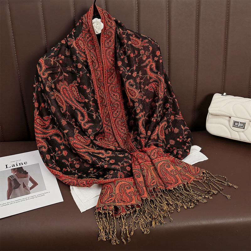 Paisley Pashmina Jacquard Scarf Luxury Women Cashew Printed Silky Shawl Wrap Flowers Borders Winter Warm Echarpe Female Foulard