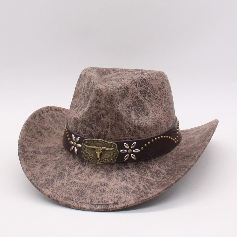 New Flower Tauren Men Ladies Curled Western Cowboy Hat Crack Peach Heart Top Hat