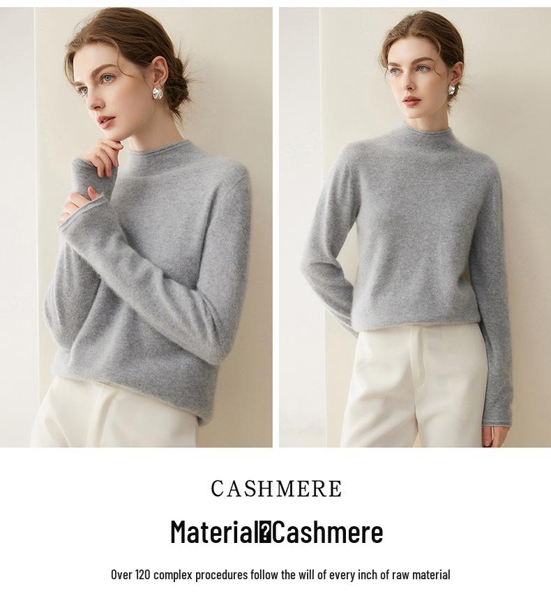 Pure Cashmere Half-High Collar Sweater: Autumn/Winter Loose Knit Base Layer
