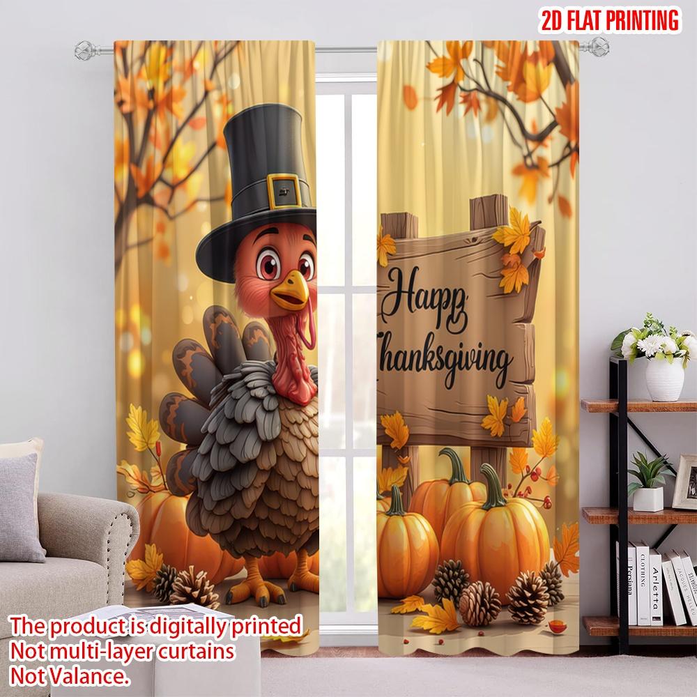 

2D flat printing 2pcs Thanksgiving Day Drapes Cute Turkey Thanksgiving Pumpkins Polyester Without Electricity Holiday 52.50 × 116.00 cm 2 pcs