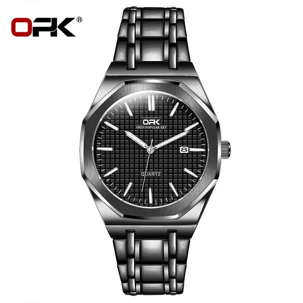 OPK Luxury Fashion Men's Quartz Watch Octagonal Waterproof Night Light Business Men's Calendar Watch