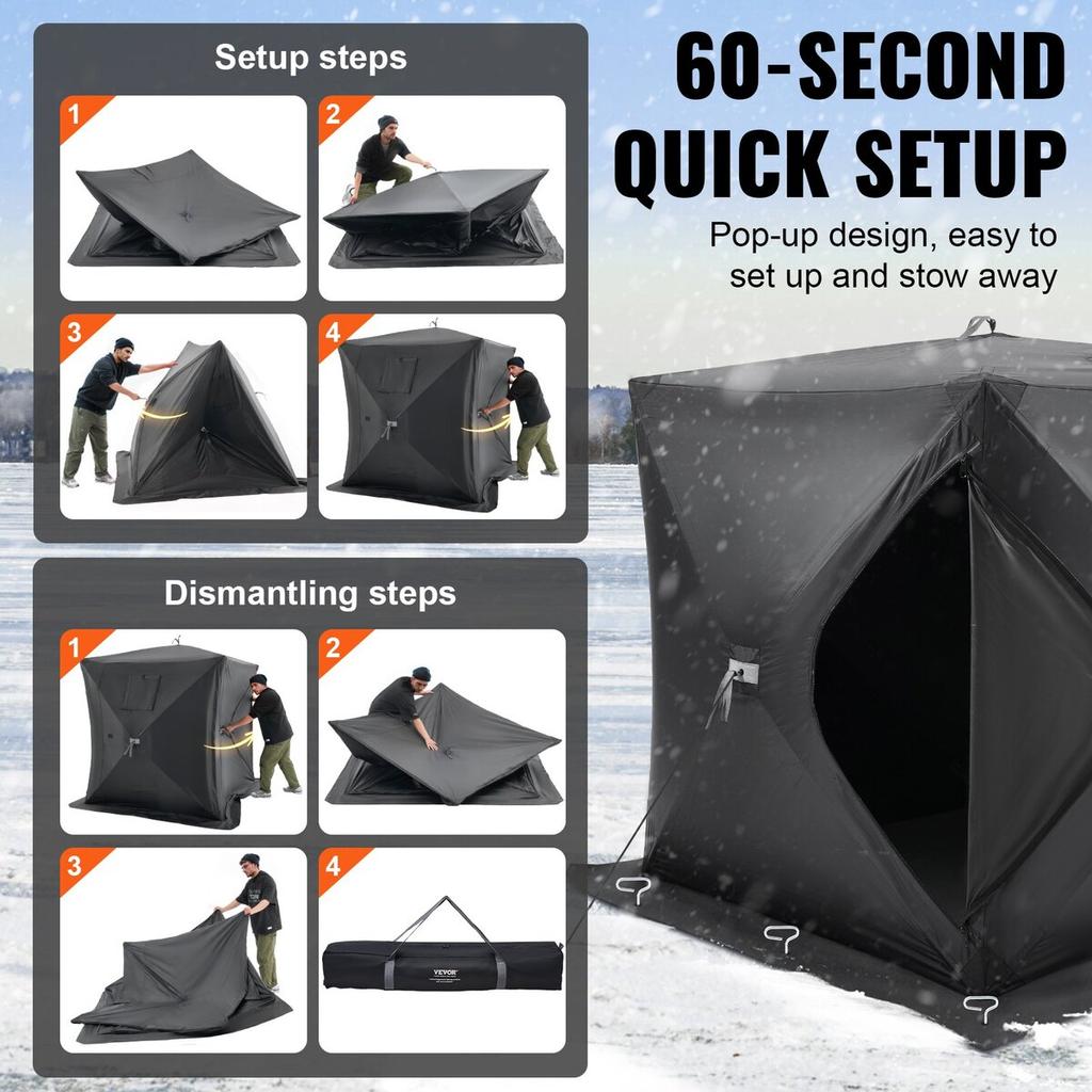 Portable Ice Shelter, 1-2 Person Pop-Up Ice Fishing Tent, 24 Square Feet Fishable Area, Ice Shanty for Winter Fishing, Waterproof Oxford Ice Cube with