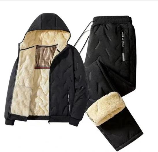 M-8XL Men's Sports Set Graphene Youth Lamb Fleece Cotton Jacket Casual Plus Thick Fleece Warm Winter Two Piece Set