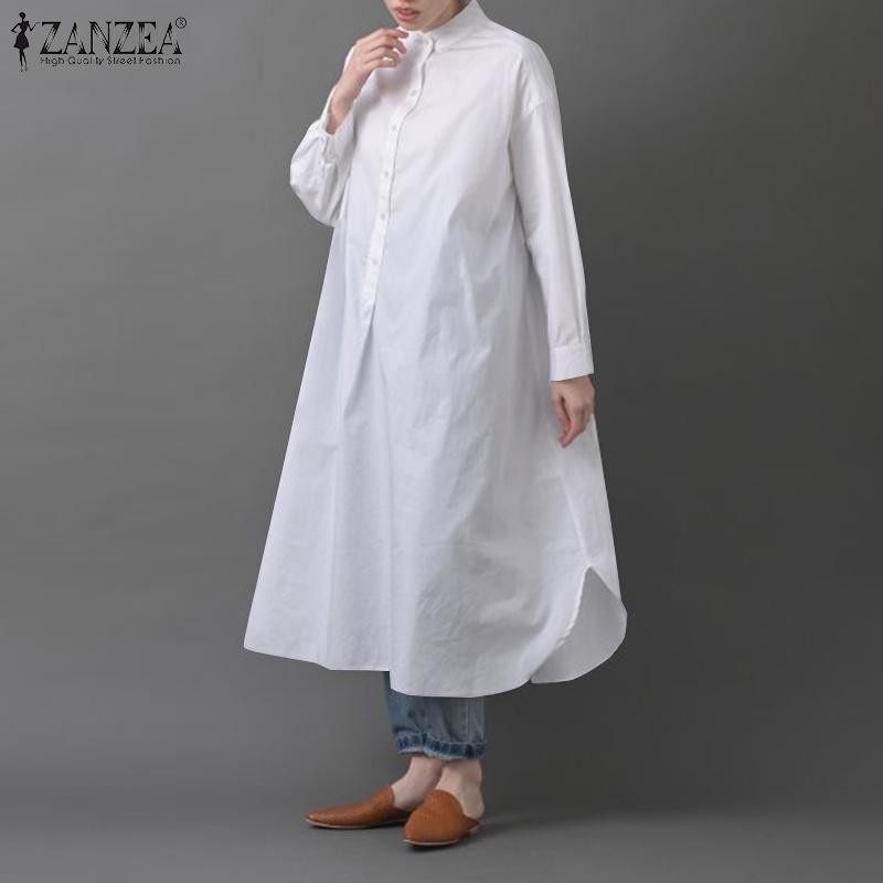 

ZANZEA Женщины Повседневный O-образный вырез с длинным рукавом Длинная рубашка Платье