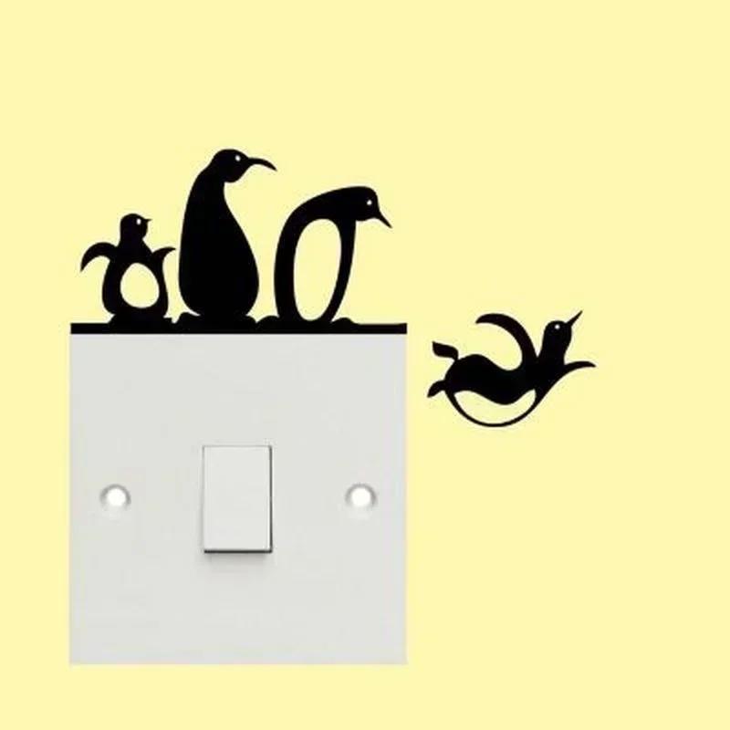 PVC Graffiti Wall Sticker Self-adhesive Tools Home Wall Decoration Cute Penguin Switch Sticker Personality Funny Animal Decor