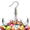 Childlike Festive Style Jewelry 1 Pair Acrylic Highland Cow Christmas Earrings for Women, Cute Scottish Cattle Holiday Gift Her Dangle Drop Earrings,