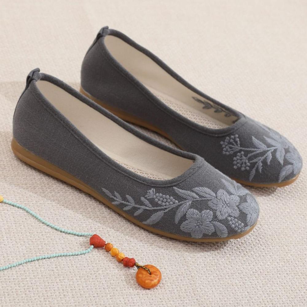 

Женские туфли без застежек, удобные легкие дорожные кроссовки, повседневные прогулочные мокасины для вождения, вышитые рабочие туфли для женщин, туфли с круглым носком 40 серый