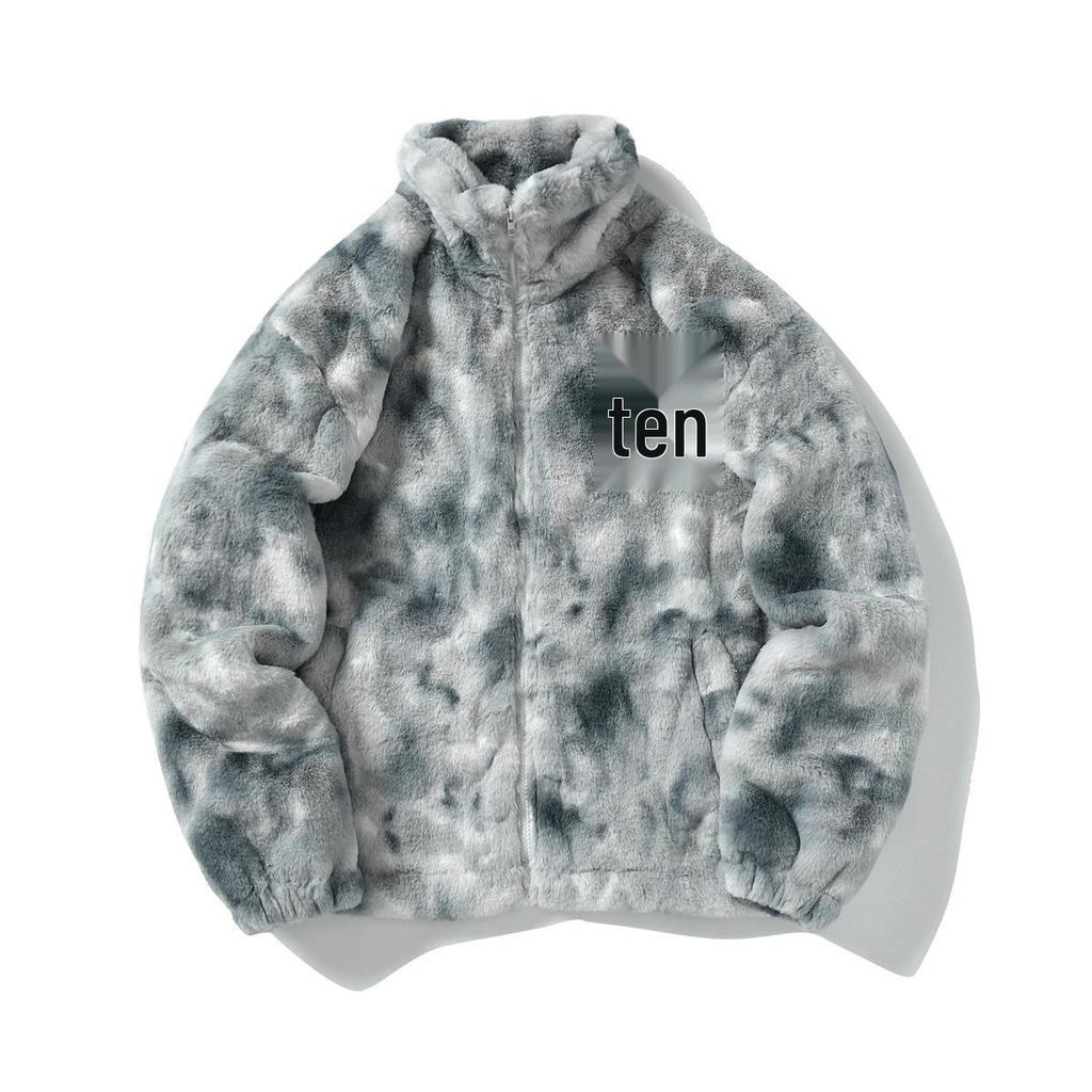 Unisex Retro Tie-Dye Plush Faux Fur Coat - Loose Fit Lambswool Jacket