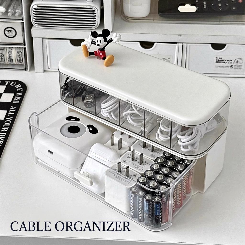 

Double Layer Transparent Cable Organizer Box PP Material Dustproof Data Cable Storage Container for Desktop Office Home Dorm белый