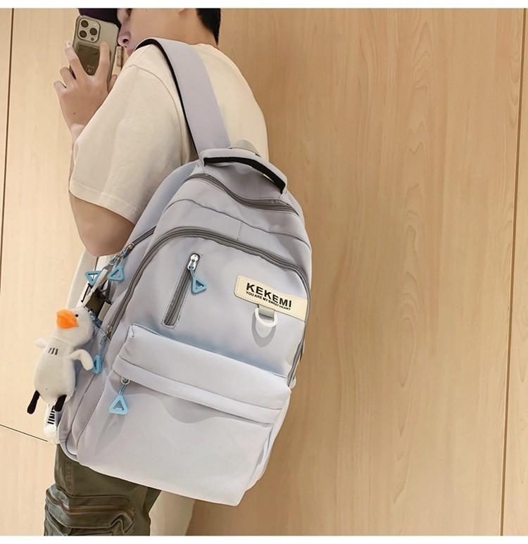 Large Capacity Nylon College Style Backpack For Men And Women High School Students Couples White