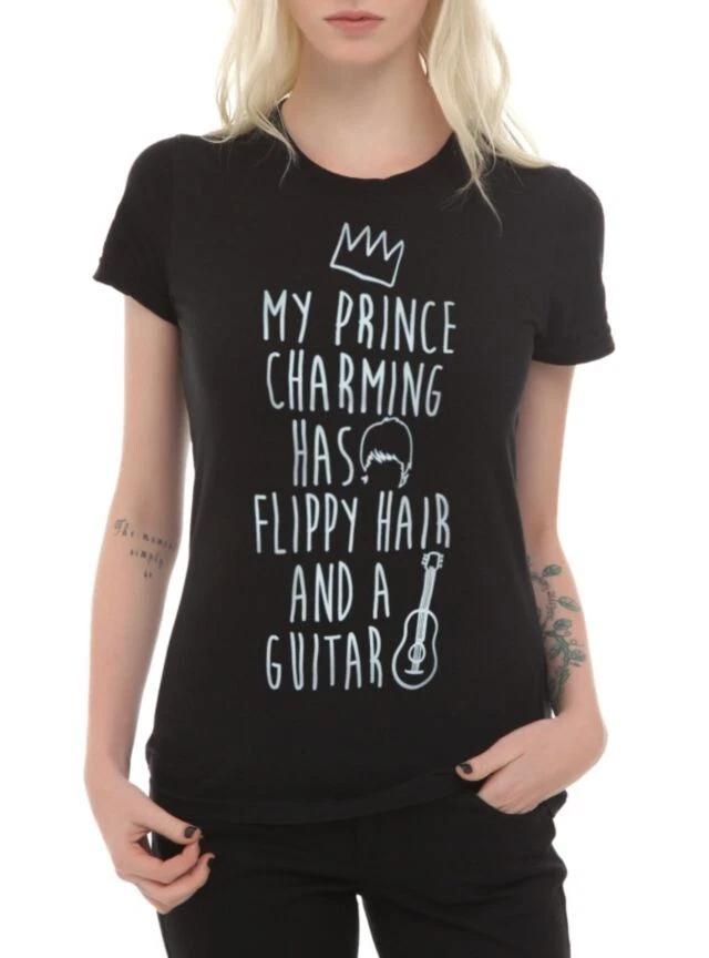 

Hot Topic Juniors My Prince Charming Has Flippy Hair And A Guitar Shirt New L 3XL