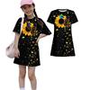Girls Print Casual Dress Kids Loose Round Neck Short Sleeve Thin Sundress