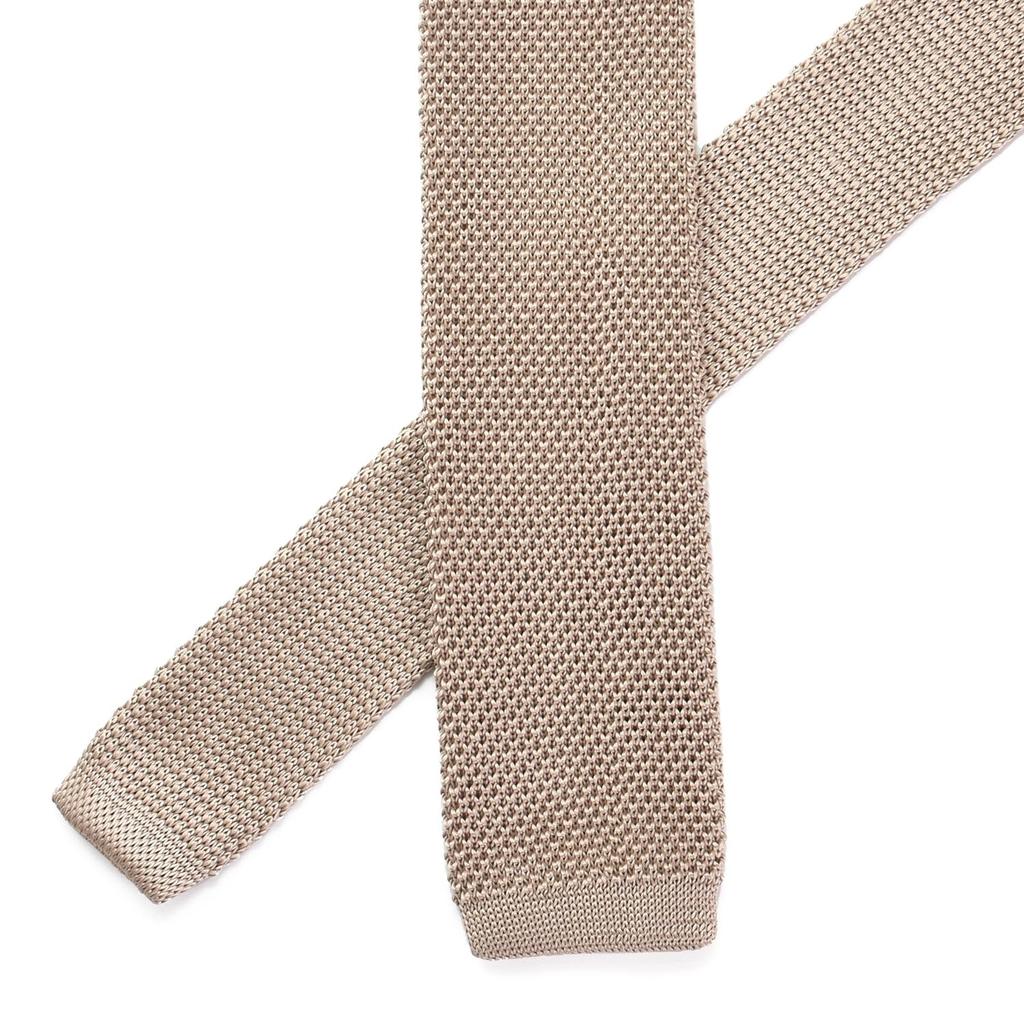 [RACHEL] Rachel Knit Tie, Narrow Tie, Slim Tie, Washable, 6cm Wide, Square End, Piqué Knit, Solid Color (F: Beige)