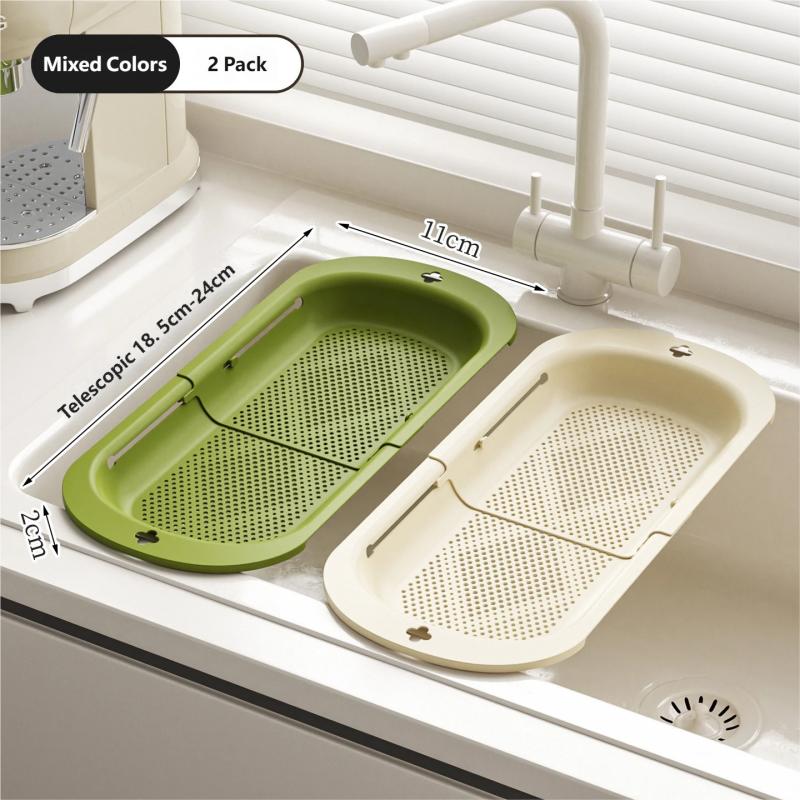 Extendable Dishware Drain Rack, Tableware Sink Drain Basket For Fruits Vegetables , Over Sink Colander Strainer For Kitchen