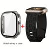 Glass+Case+Strap for Apple Watch Band 45mm 44mm 41mm 40mm Engraved Leopard belt for Apple IWatch Series 10 8 7 6 SE 5 46mm 42mm