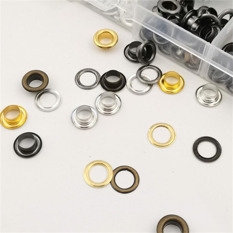 200Pcs 6mm Metal Eyelet with Tool 4 Color Eyelet Grommets Tarpaulin Eyelet with Grommet Setting Tool for Leather Craft