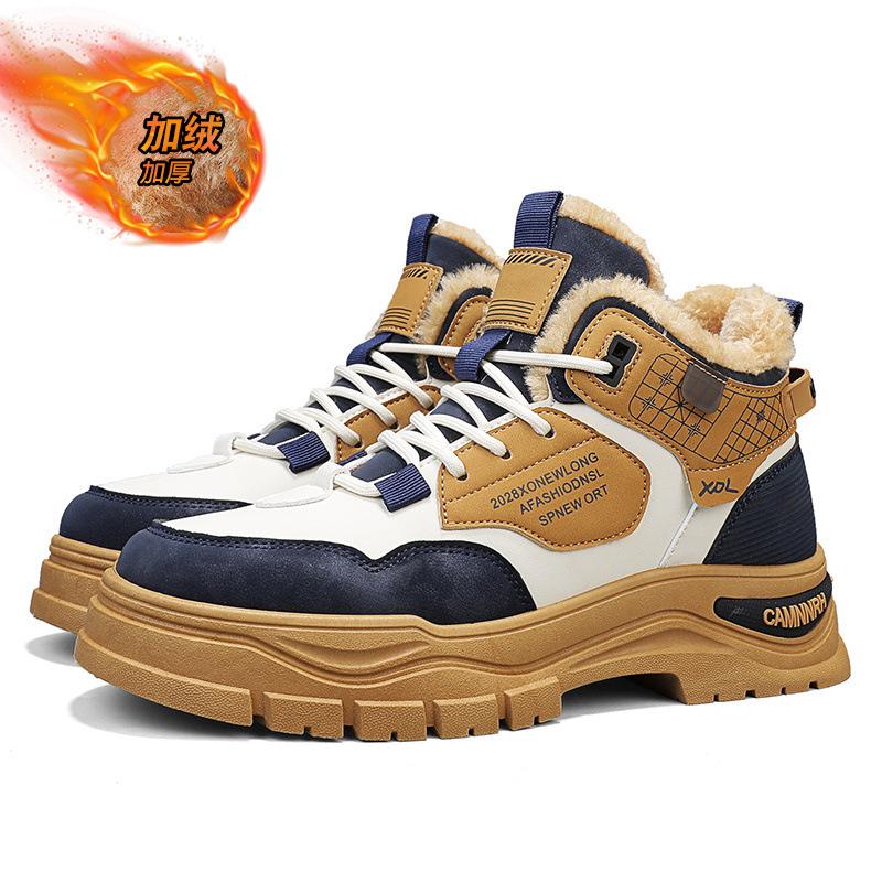 

2024 winter new high-top shoes Martin leather boots velvet tooling boots men s recreational locomotive boots Korean version of labor insurance 44