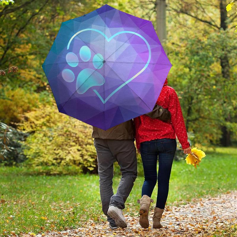 1pc Paw Heart Automatic Folding Umbrella, Heavy Duty 8 Rib Iron Frame,  Suitable for Travel, Daily Use, Birthday, Decor Gift M0105104