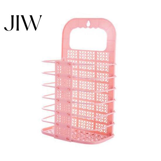 Plastic Laundry Storage Container Foldable Basket, Breathable Hollow Design, Wall Mounted Narrow Space Organizer Saving Organizer, for