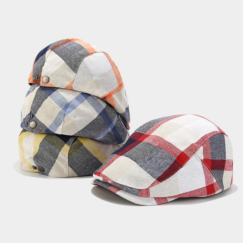 Colorful Plaid Berets Button Adjustable Painter Caps Unisex Summer Visor Hat  for Men Women