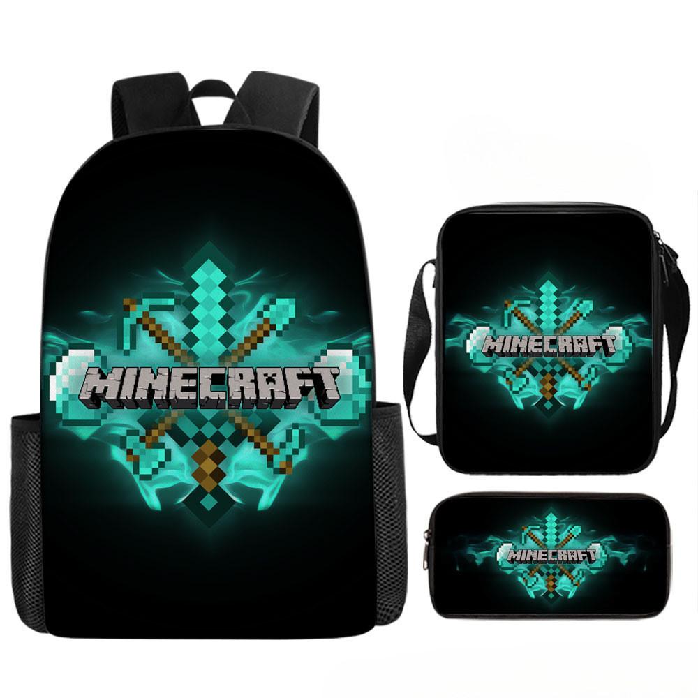 Minecraft Printed Cartoon Backpack Student Schoolbag Shoulder Bag Bag Pencil