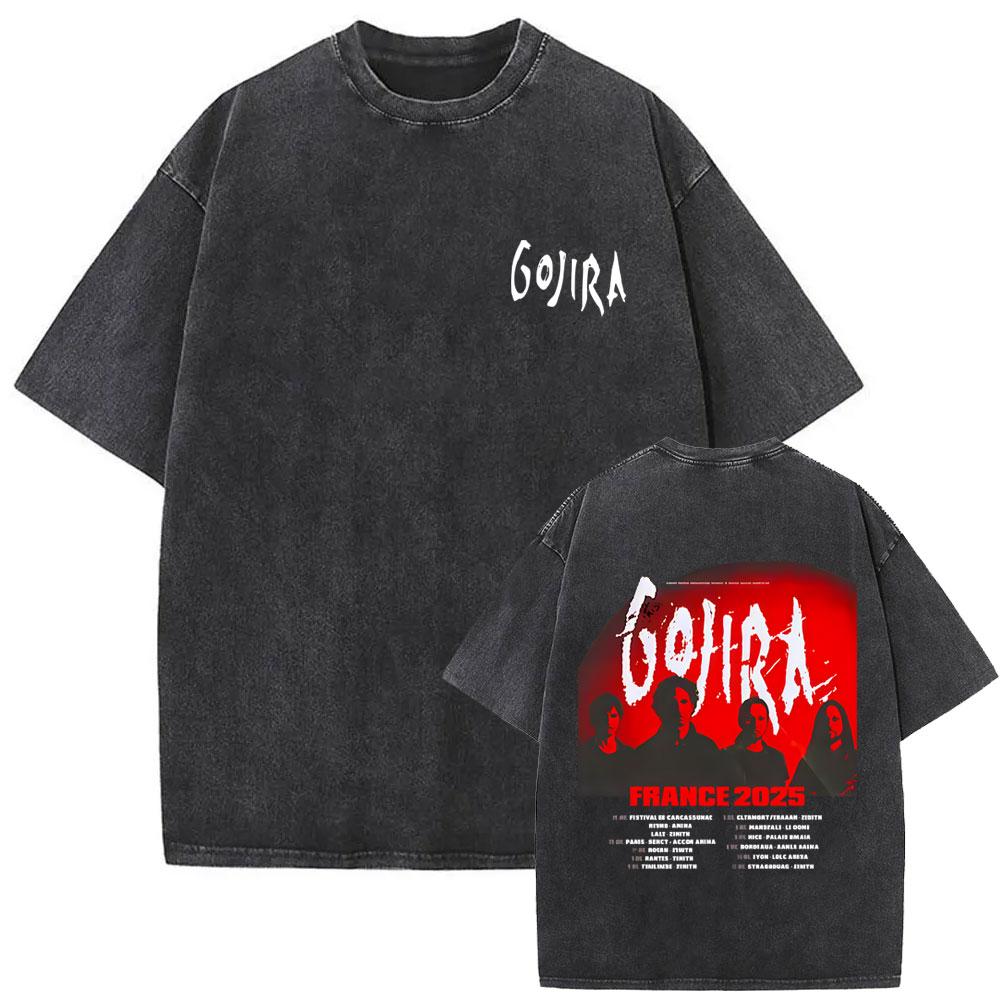 Washed Vintage Metal Rock Band Gojira Skeleton Graphic T-shirt Men Women Fashion Man Streetwear