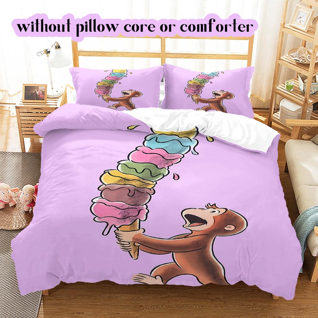 Curious GeorgePattern Bedding Quilt Set Quilt Cover Pillowcase Home Decoration Birthday Gift (1 * duvet cover + 2 * pillowcase, without core)