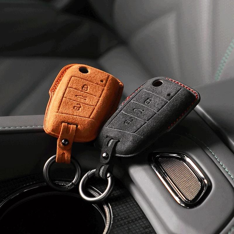 Interior Mouldings Car Key Case Alcantara Keychain For VW Volkswagen Golf 7 MK7 Tiguan MK2 Passat Sagitar Cover Shell Auto Inter
