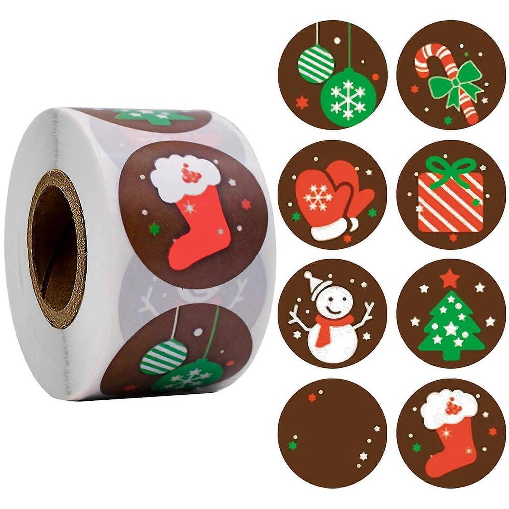 500 Stück Frohe Weihnachten Aufkleber, Rollen mit runden Weihnachtsetiketten, Klebende Weihnachtsdekorationen, Umschlag Siegel Aufkleber, geeignet