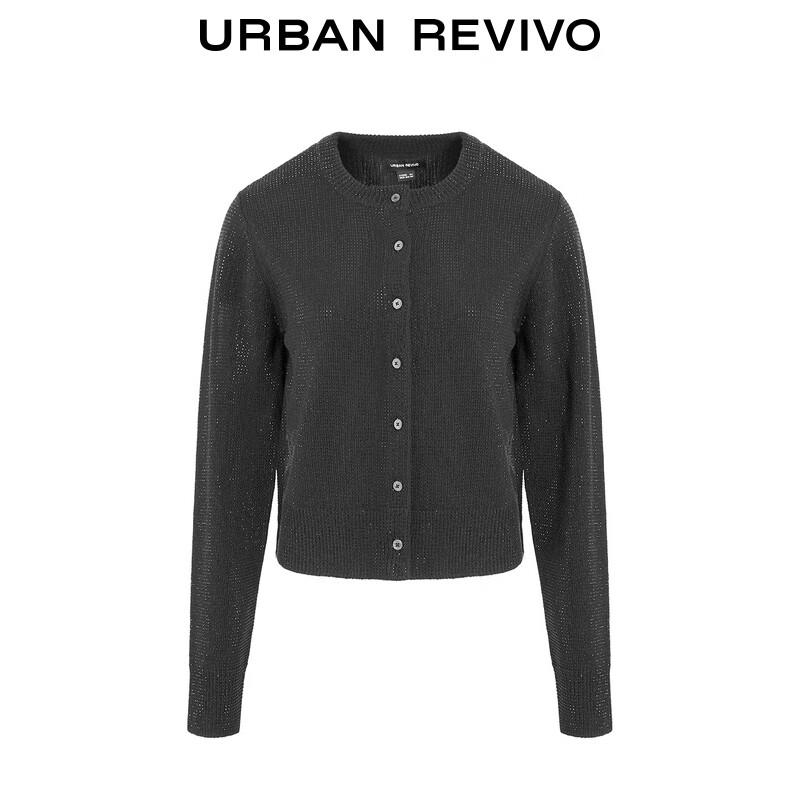 UR 2025 Spring Women's Hot-fix Rhinestone Round Neck Knit Cardigan