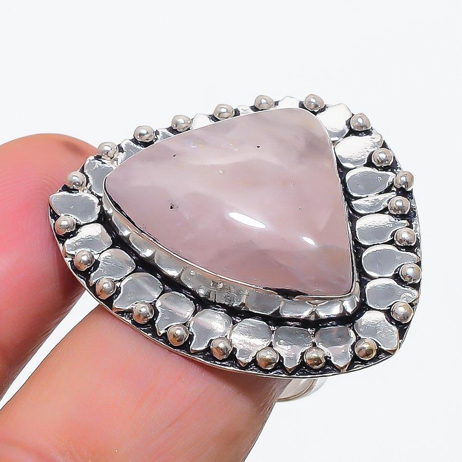 Natural Rose Quartz Gemstone 925 Sterling Silver Jewelry Ring Size 8.5 M4m89