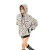 Womens Vintage Star Print Gray Zip-Up Hoodie Loose Casual Sweatshirt