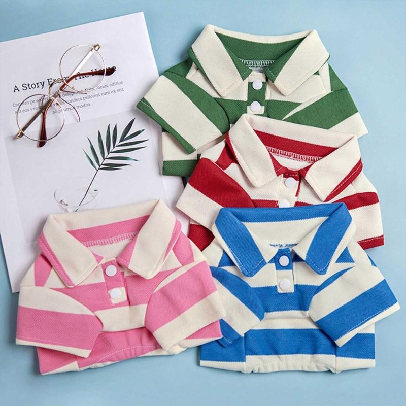 Small Dog PoloShirt Two-Leg Casual Stripe Shirt Puppy Costume Summer T-Shirt Fashion Clothes for Bichon FrenchBull dog