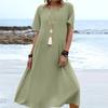 Ladies' Fashionable Vacation Solid Color Casual Round Neck Short Sleeved Loose Dress