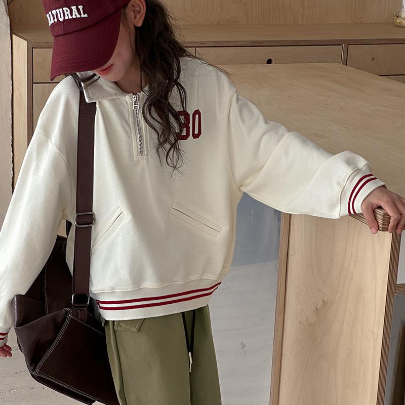 Girls  Polo Sweatshirt - 2025 Spring & Autumn Korean Style Top 120cm бежевый