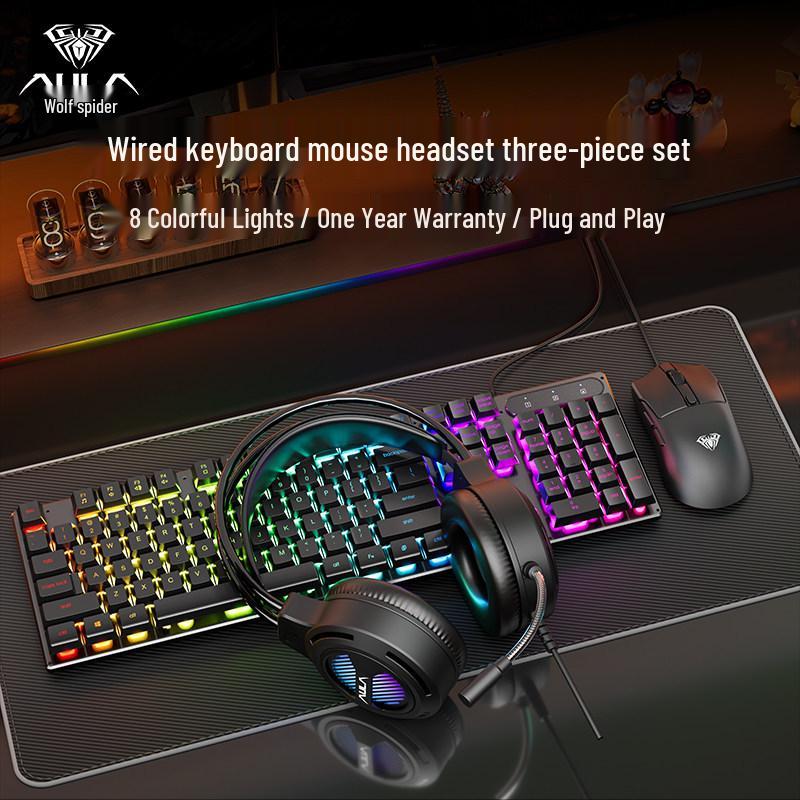 AULA Tarantula Wired Silent Keyboard: Mechanical Feel & Cool Lighting for Office/Desktop