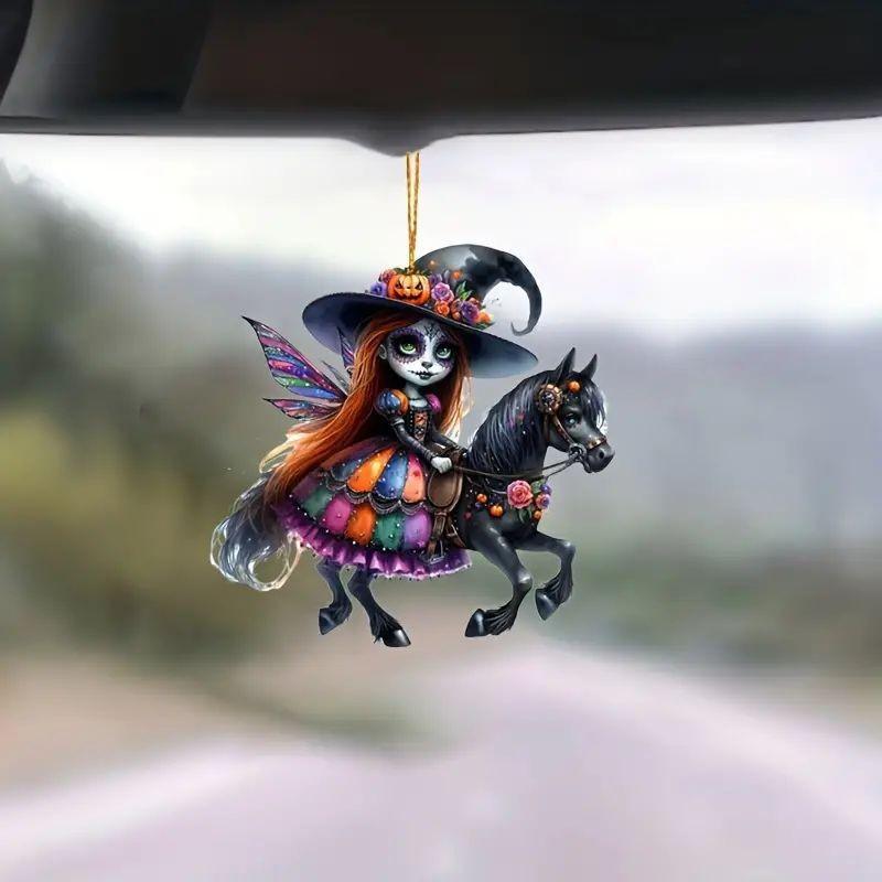 Acrylic Whimsical Witch Car Pendant For Halloween Car Interior And Decor Delight