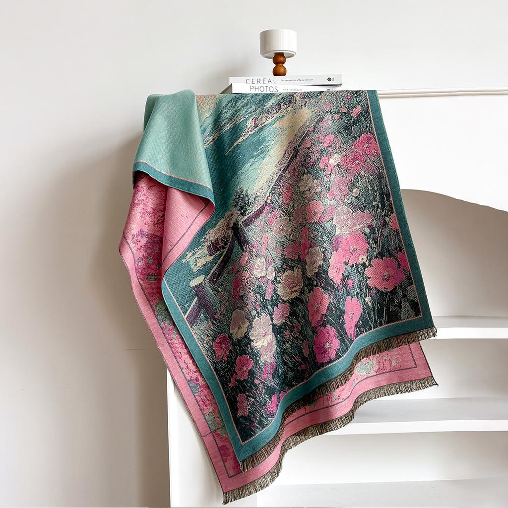 Brand Fashion Floral Winter Warm Cashmere Shawl Scarf Women Oil Painting Print Pashmina Thick Scarves Wrap Femal Poncho Echarpe