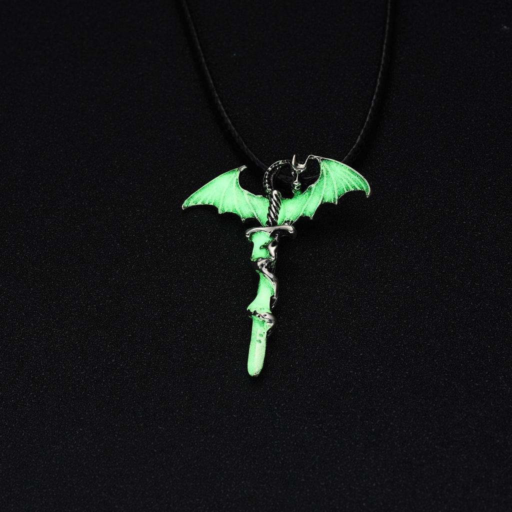 Vintage Fashion Luminous Flying Dragon Cross Pendant Necklace For Men Women Punk Glow In Dark Animal Choker Halloween Jewelry