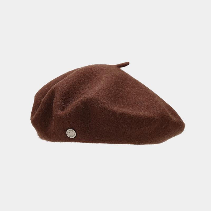 Ins Metal Standard Beret Autumn and Winter Retro Temperament Literary Painter Hat Showing Face Small Woolen Bud Hat Female
