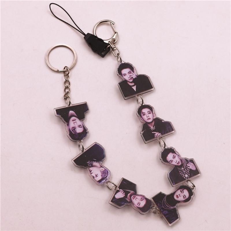 BTS Acrylic Photo Chain Keychain, Bangtan Boys Member Portrait Beaded Charm with Phone Strap, Kpop ARMY Fans Bag & Phone Accessory