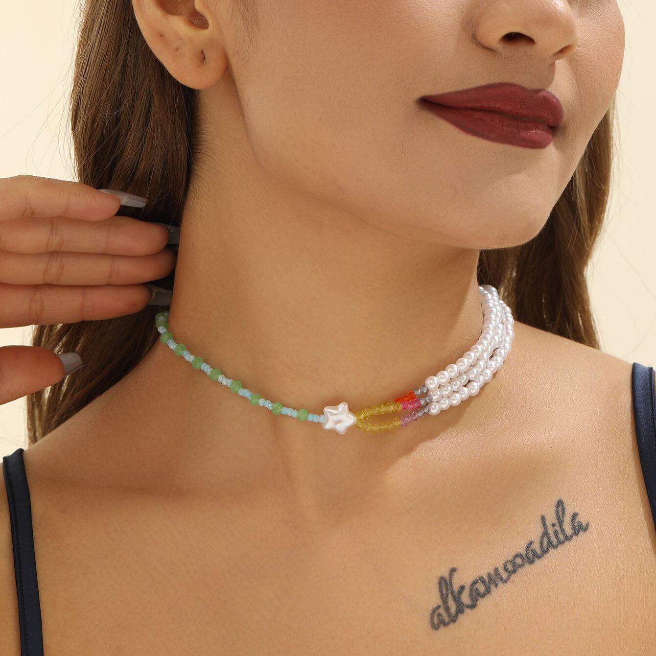 

Модное многослойное ожерелье из искусственного жемчуга, простые и красочные бусины, женское ожерелье в форме звезды, ювелирное украшение в подарок