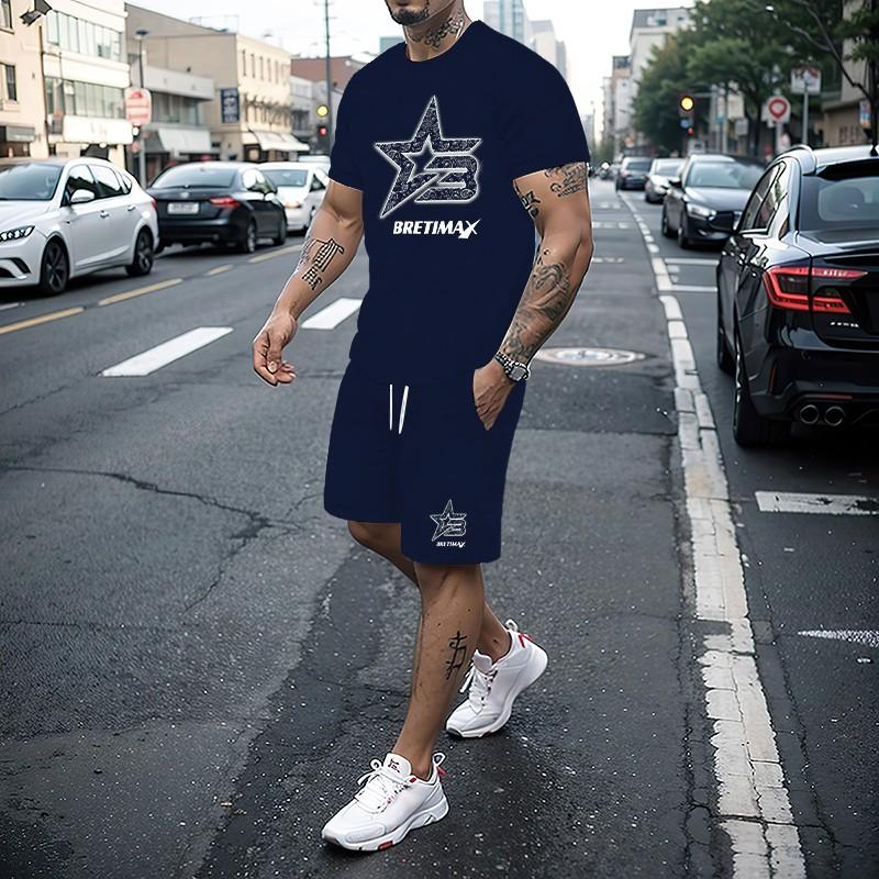 Heiß verkaufendes Sommer-Neu-T-Shirt+Shorts 2-teiliges Set für Herren Casual Fitness Jogging Sportbekleidung Hip-Hop Atmungsaktiv Kurzärmelig