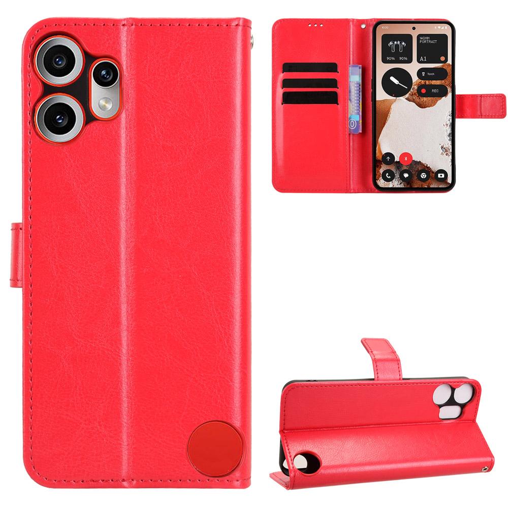 

For Nothing CMF Phone 2 Pro PU Leather Case with Strap Crazy Horse Texture Phone Wallet Cover Red