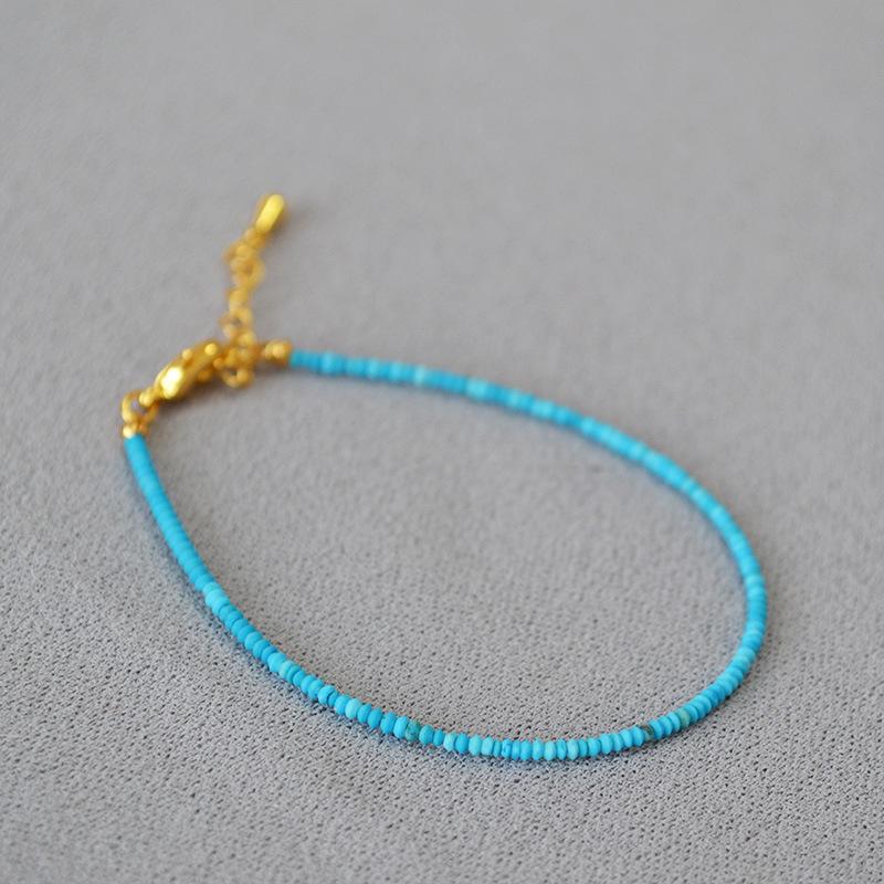 Collier Bracelet Simple à Temperament Haut de Gamme Perles de Pierre Naturelle Turquoise Volante à Disque Ultra-Fine Rétro Littéraire Artistique de Niche Française