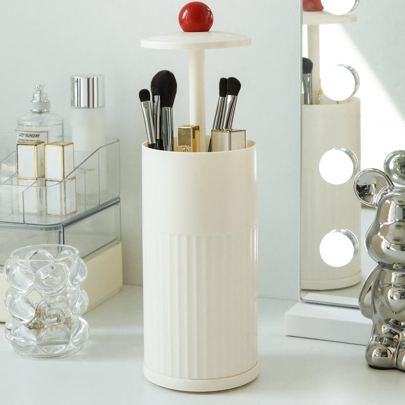 

Автоматический подъемный ящик для хранения косметики, пылезащитный держатель для кистей для макияжа, нажимной держатель для настольных инструментов для макияжа, держатель для помады и карандаша для бровей белый