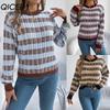 Autumn Winter Round-neck Retro Striped Lantern Long-sleeved Pullover Sweater Women's Wear