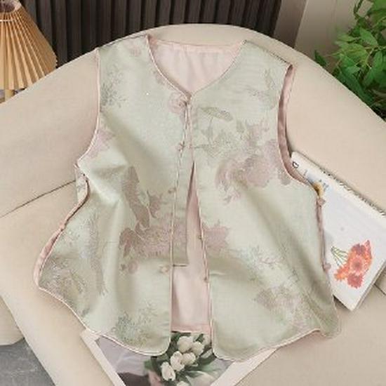 2026 Spring/Autumn Women s Chic Tang Suit Vest - Elegant, Age-Reducing, High-End Fashion 2XL зелёный
